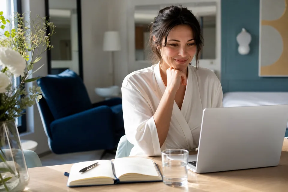 Creator reviewing her monthly payout on a laptop