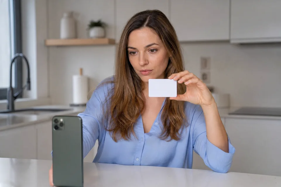 Creator holding her ID next to her phone for a live identity check